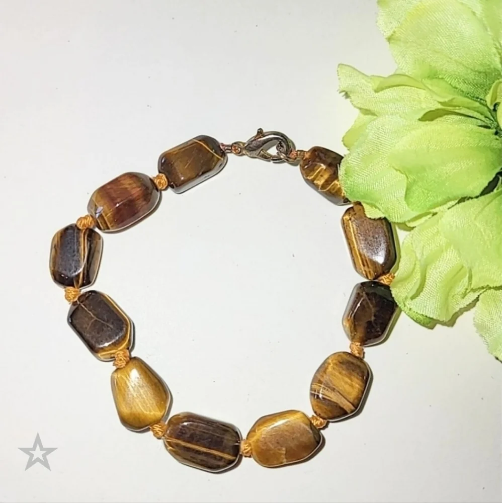 GENUINE TIGER'S EYE BEAD BRACELET - Picture 1 of 6